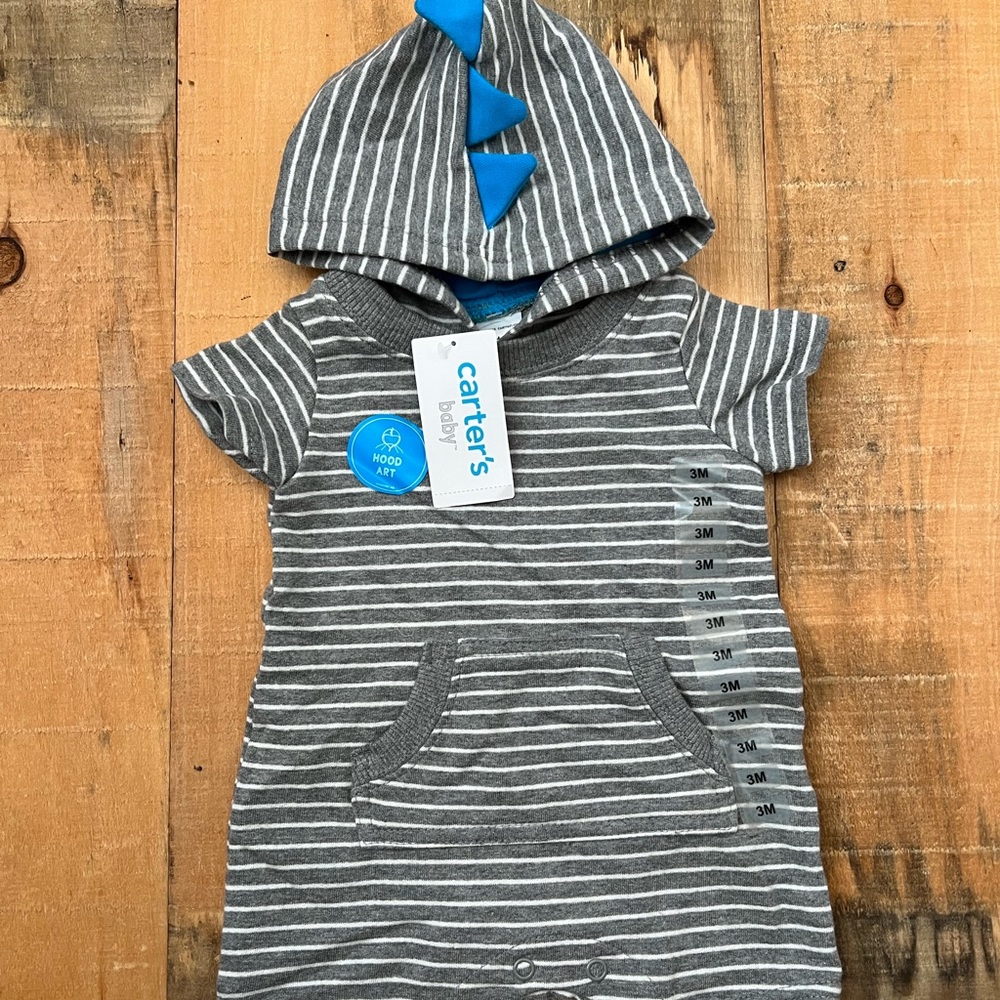 Dinosaur Hood Art Baby Romper NWT 3 months